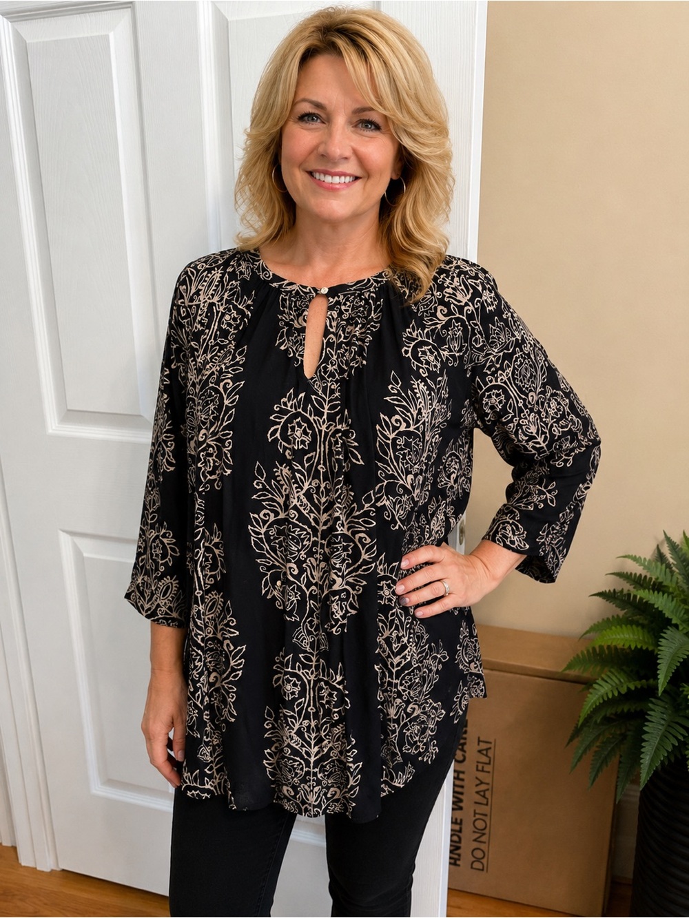 Lucky Brand 1X Boho Print Tunic Top